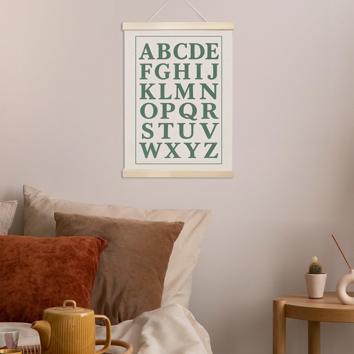 Xmsaitar Vintage Classroom Alphabet Poster Hanger Frame Wall Decor, Sage Green ABC Prints for Wall Hanging Decor Art, Nursery Educational Banner for Kids Toddler Room Dorm Playroom Preschool 12x16in
