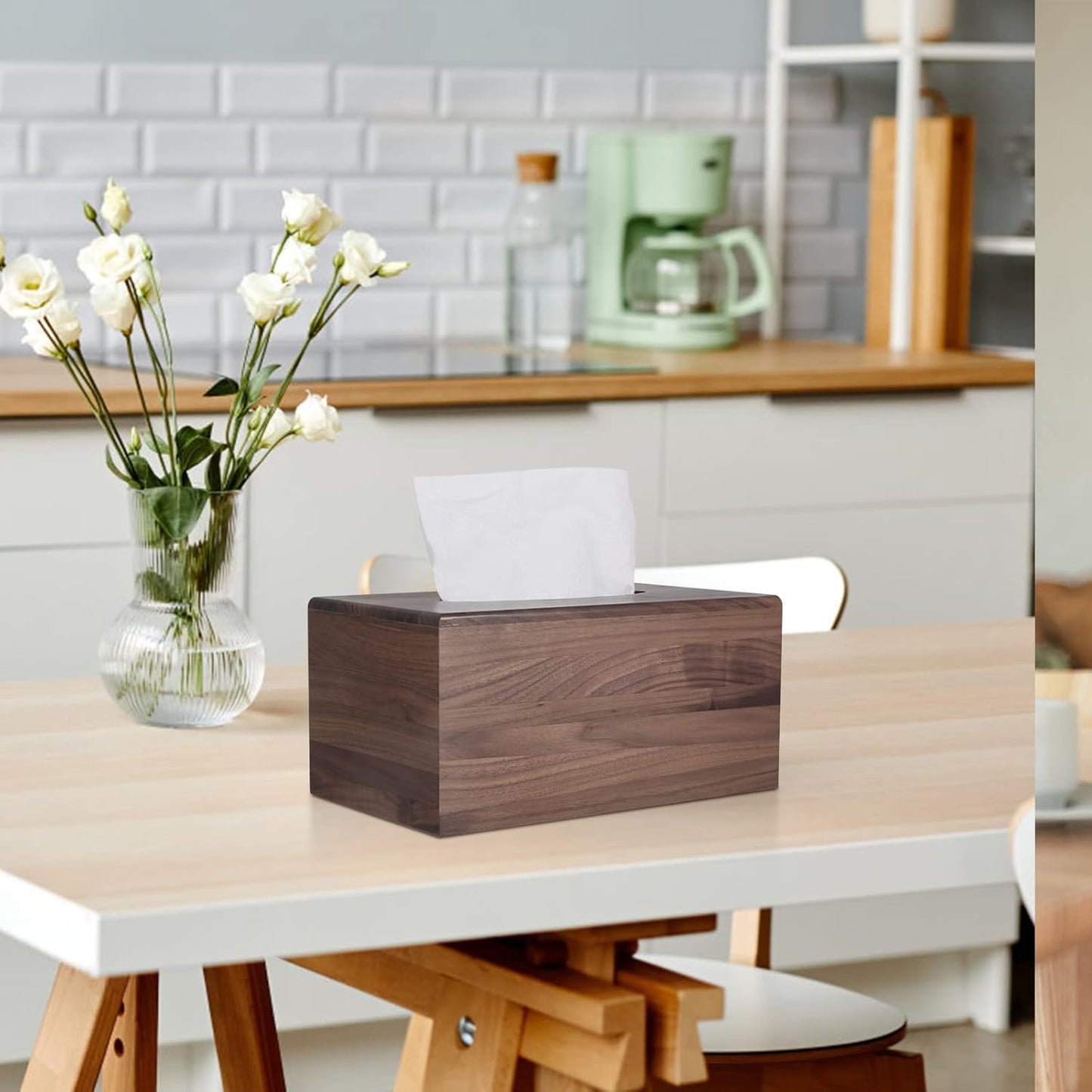 Walnut Wood Tissue Box Cover with Slide-Out Bottom - Rectangular for Bathroom, Bedroom, Dinner Table, Office