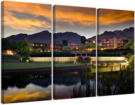 Foothill Mountains Golf Course Wall Art for Living Room Bedroom Home Decorations Golf Course Pictures Posters Wall Decor for Office Canvas Prints Modern Artwork Framed Ready to Hang(12''W x 24''H x3)