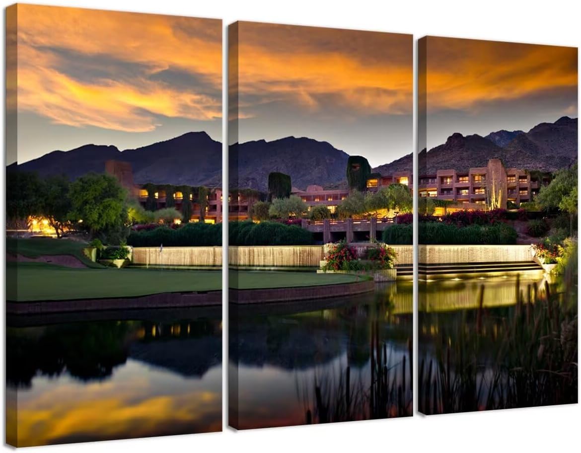 Foothill Mountains Golf Course Wall Art for Living Room Bedroom Home Decorations Golf Course Pictures Posters Wall Decor for Office Canvas Prints Modern Artwork Framed Ready to Hang(14''W x 28''H x3)