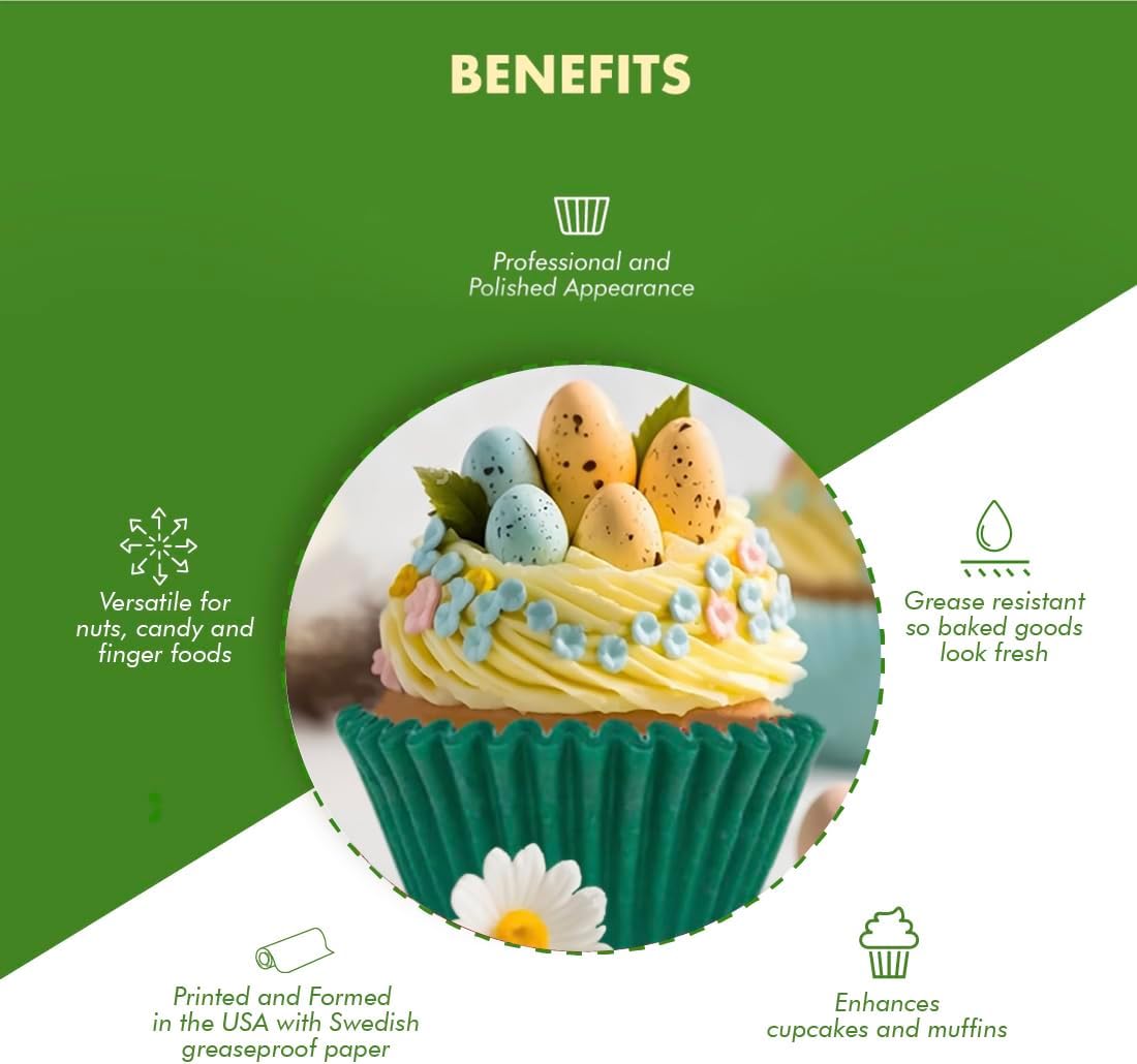 Regency Wraps Greaseproof Professional Grade Baking Cups, Pack of 40, Standard Liners, Green Solid, for Cupcakes, Muffins, Candy, Non Stick