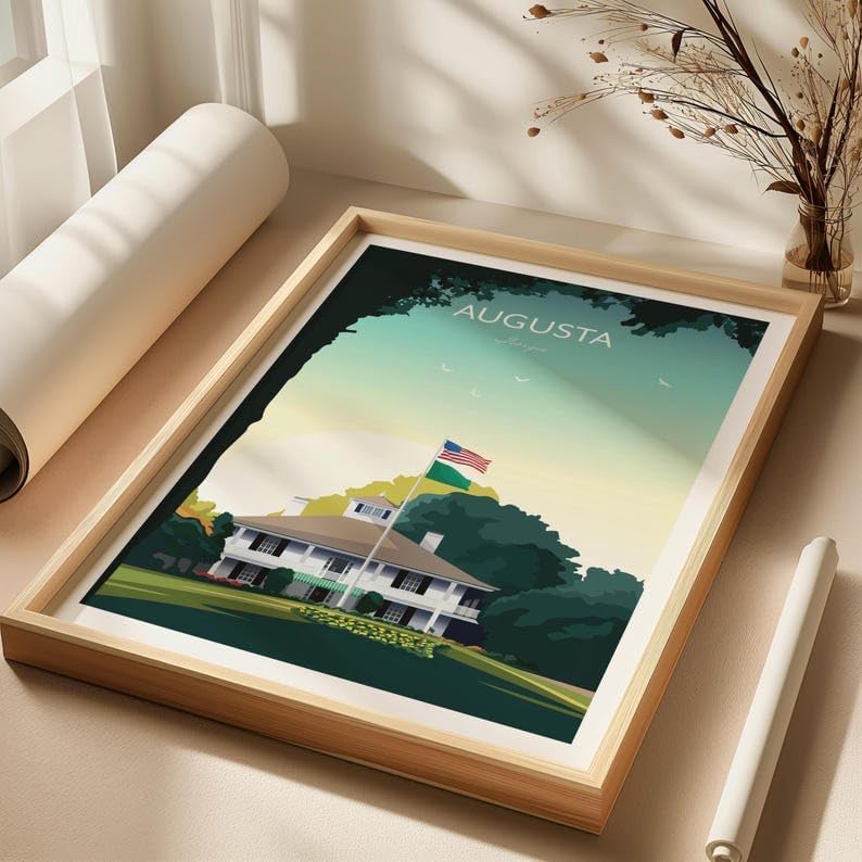 Golf Print Augusta Georgia Clubhouse, Augusta Golf Poster, Vintage Golf Travel Poster, Augusta National Print, Golf Course Wall Art, Masters Tournament Art (Unframed) (24x36)
