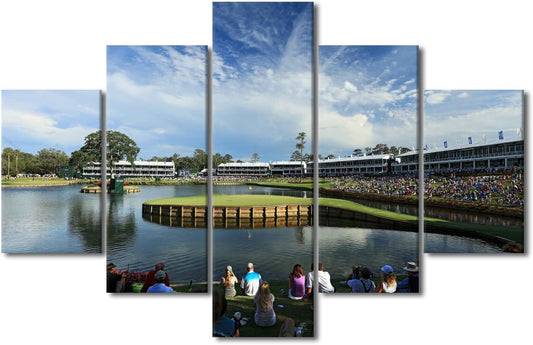 5 Piece TPC Sawgrass Golf Course Pictures Wall Art Canvas Prints Golf Course Field Paintings American Golf Course Wall Decor for Living Room Bedroom Office Paintings Framed Ready to Hang - 60"W x 40"H