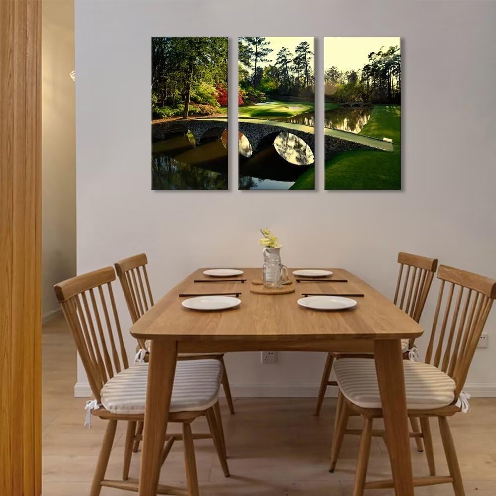 chenchenArt Augusta Golf Course Wall Art for Living Room Bedroom Home Decorations Golf Course Pictures Posters Canvas Prints Modern Artwork Framed Ready to Hang(14''W x 28''H x3)