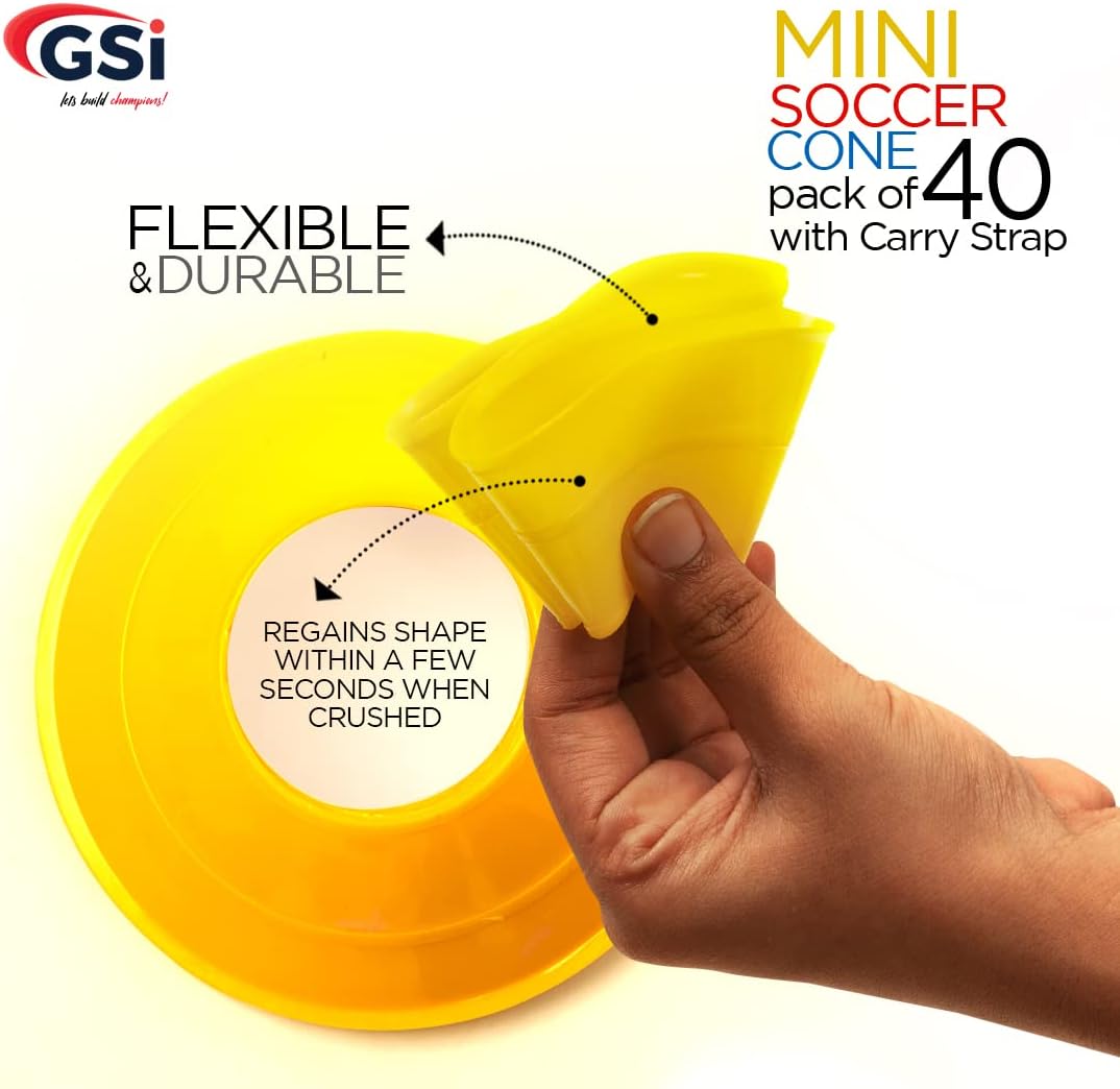 GSi Sports Cones | 40 Pack Training Cones with Strap for Agility Drills, Soccer, and Sports Practice and Shapes