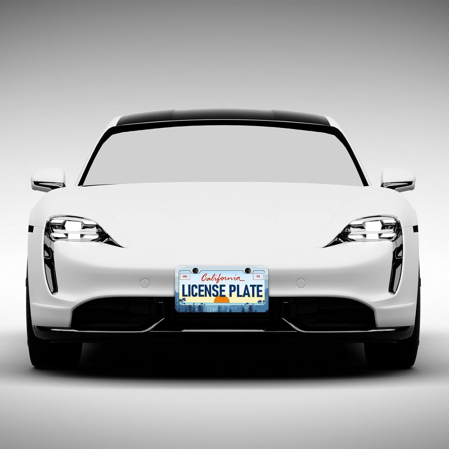 Mountain Forest License Plate Frames - 2 Pack Front Rear Mountains Tree License Plates Holder Covers, Aluminum Metal Rust-Proof Waterproof Car Tag Frame with Screws Fasteners Caps