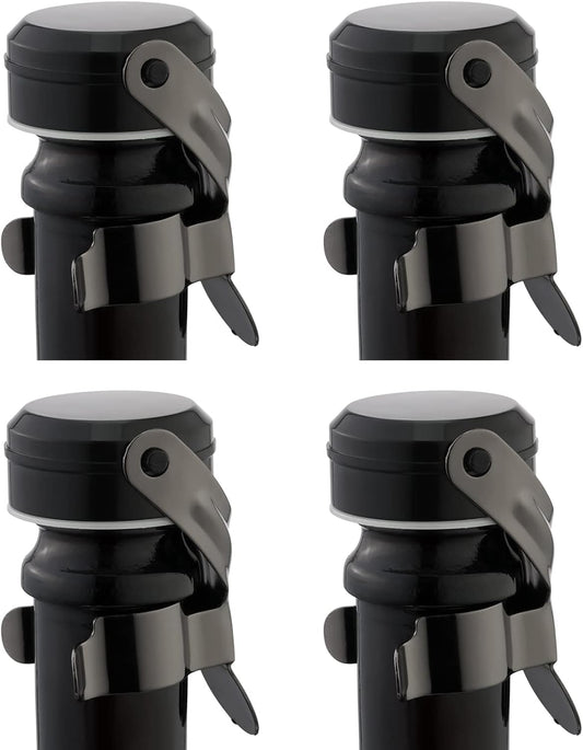 WOTOR Champagne&Wine Bottle Stoppers Stainless Steel with Food Grade Silicone, Leak Proof Keep Fresh Reusable Saver, Cork Suitable for Wine, Champagne, Cava, Prosecco and Sparkling (4 Pack Black）