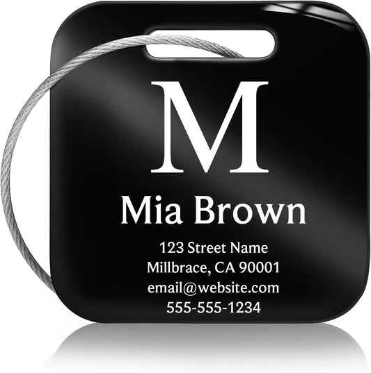 Customized Stainless Steel Luggage Tags: Personalize Your Suitcases, Backpacks, and Bags with Your Text (Black)