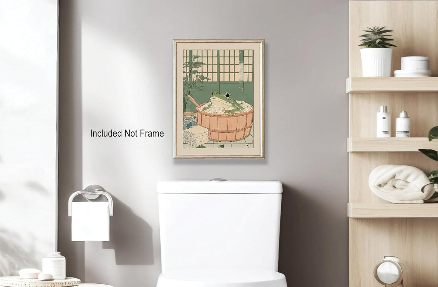 Funny Bathroom Wall Art Japanese Aesthetic Frog in a Bathtub Posters Cute Animal Canvas Prints Vintage Neutral Minimalist Wall Decor for Apartment Dorm 12x16in Unframed