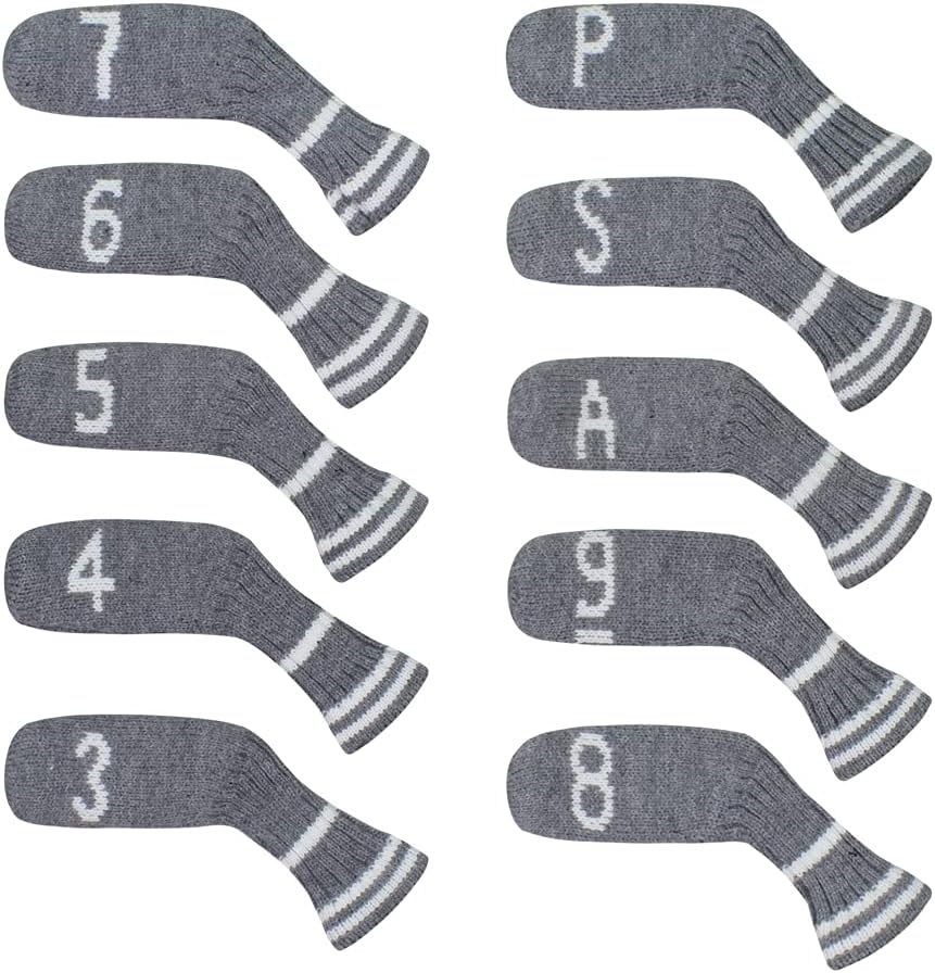 Scott Edward 1/7/10 Pcs Knitted Golf Club Head Covers for Irons Wedge Cuteness and Basically Socks Shape Washable Golf Club Head Protector on Classic Stripes Style，Double Sided Customization