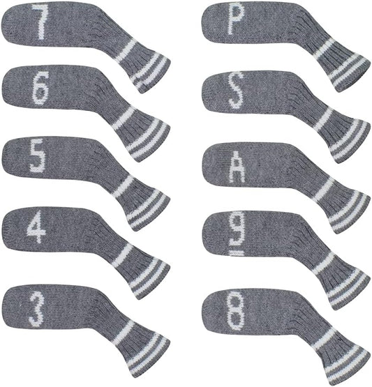 Scott Edward 1/7/10 Pcs Knitted Golf Club Head Covers for Irons Wedge Cuteness and Basically Socks Shape Washable Golf Club Head Protector on Classic Stripes Style，Double Sided Customization