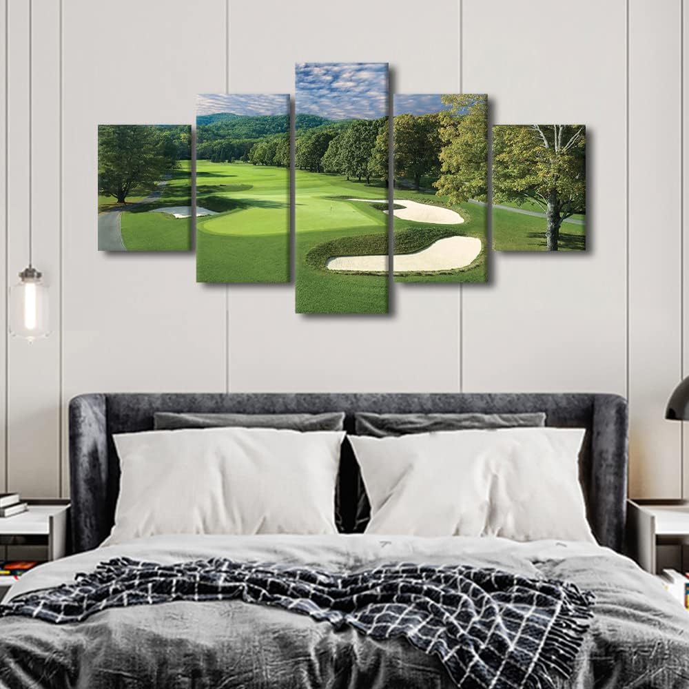 American Golf Course Field Wall Art West Virginia United States Course Photos Sport Canvas Wall Art 5 Panels for Living Room Bedroom Office Wall Decor Poster Prints Framed Ready to Hang - 60"W x 32"H