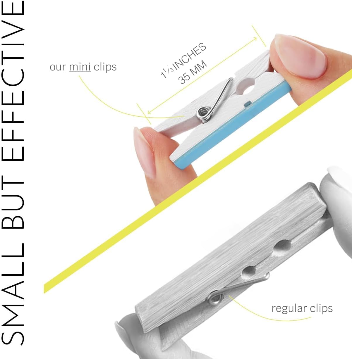 50 Pack Mini Self Adhesive Clips for Pictures - White Wood Clip Photo Holders for Wall, Poster Hanger, Photo Cards Hanging Display Board & Picture Boards, Artwork Photos Holders Card Room Decor