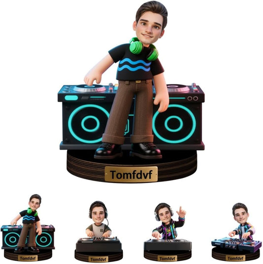 Personalized DJ Player Desk Decor Sign with Name Custom DJ Figurine Cartoon Sculpture Ornament Cartoon Portrait Plaque for Music Room Club Decor Plaque Keepsake Gift for Men Xmas Birthday