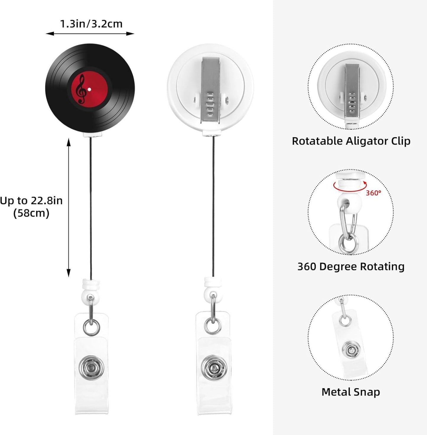 45 RPM Vinyl Records Badge Reels Retractable Badge Holder with Clip for Id Name Tag Office Worker Student Teacher Nurse Doctor