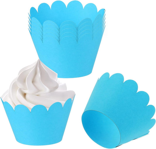PATIKIL Cupcake Wrappers Paper, 50 Pack Baking Cups Standard Wave Decoration for Anniversary Birthday Weddings and Parties, Blue