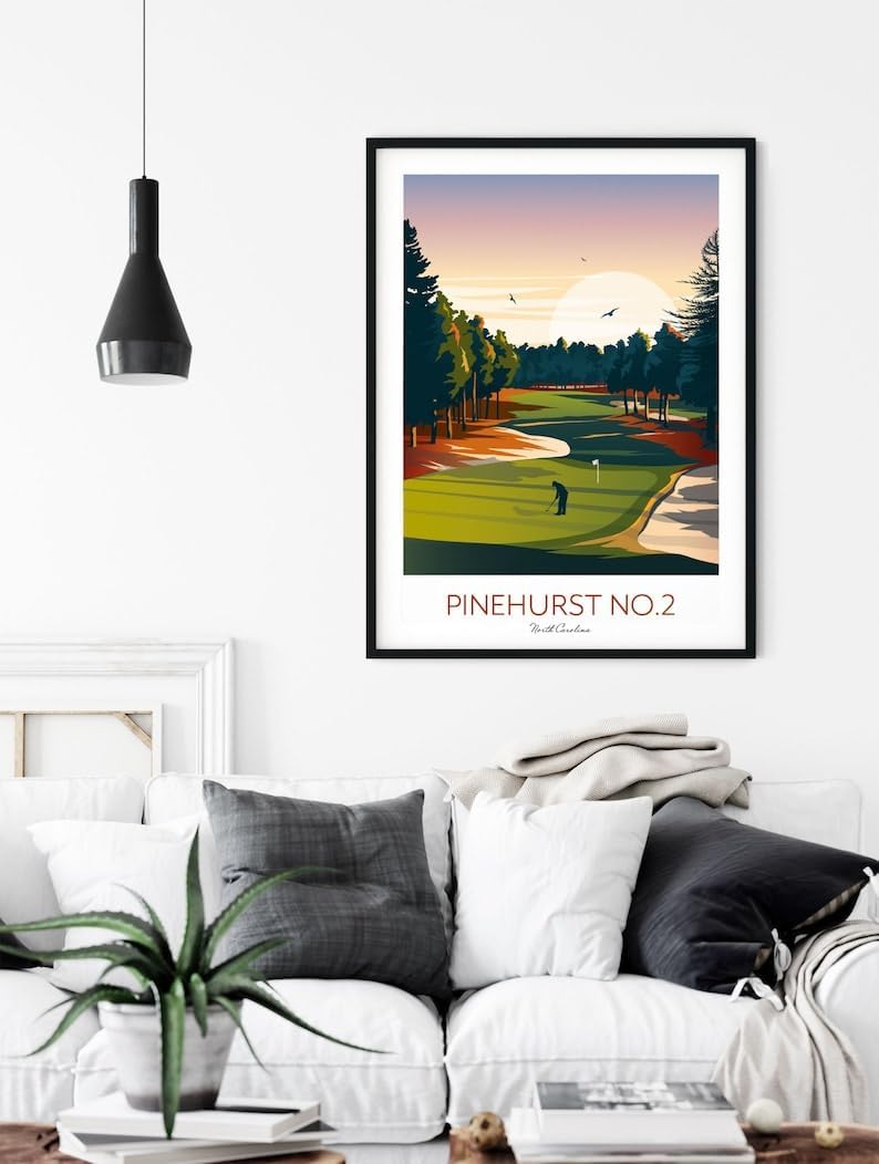 Pinehurst Golf Print - North Carolina - No.2 Golf Course; Pinehurst No.2 Poster; Golf Course Artwork; Vintage Golf Print; North Carolina Golf (Unframed) (24x36)