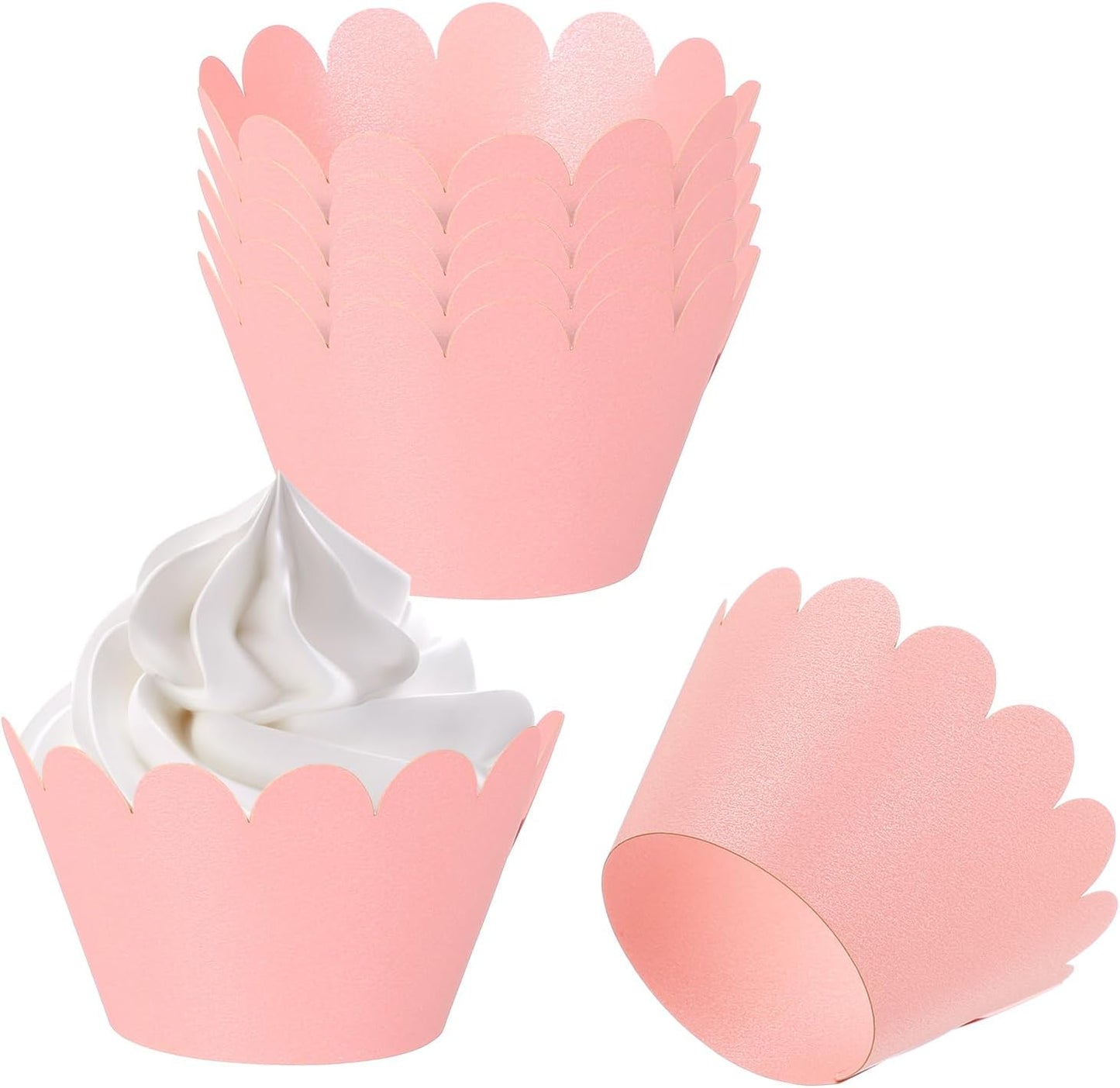 PATIKIL Cupcake Wrappers Paper, 50 Pack Baking Cups Standard Wave Decoration for Anniversary Birthday Weddings Parties, Pink