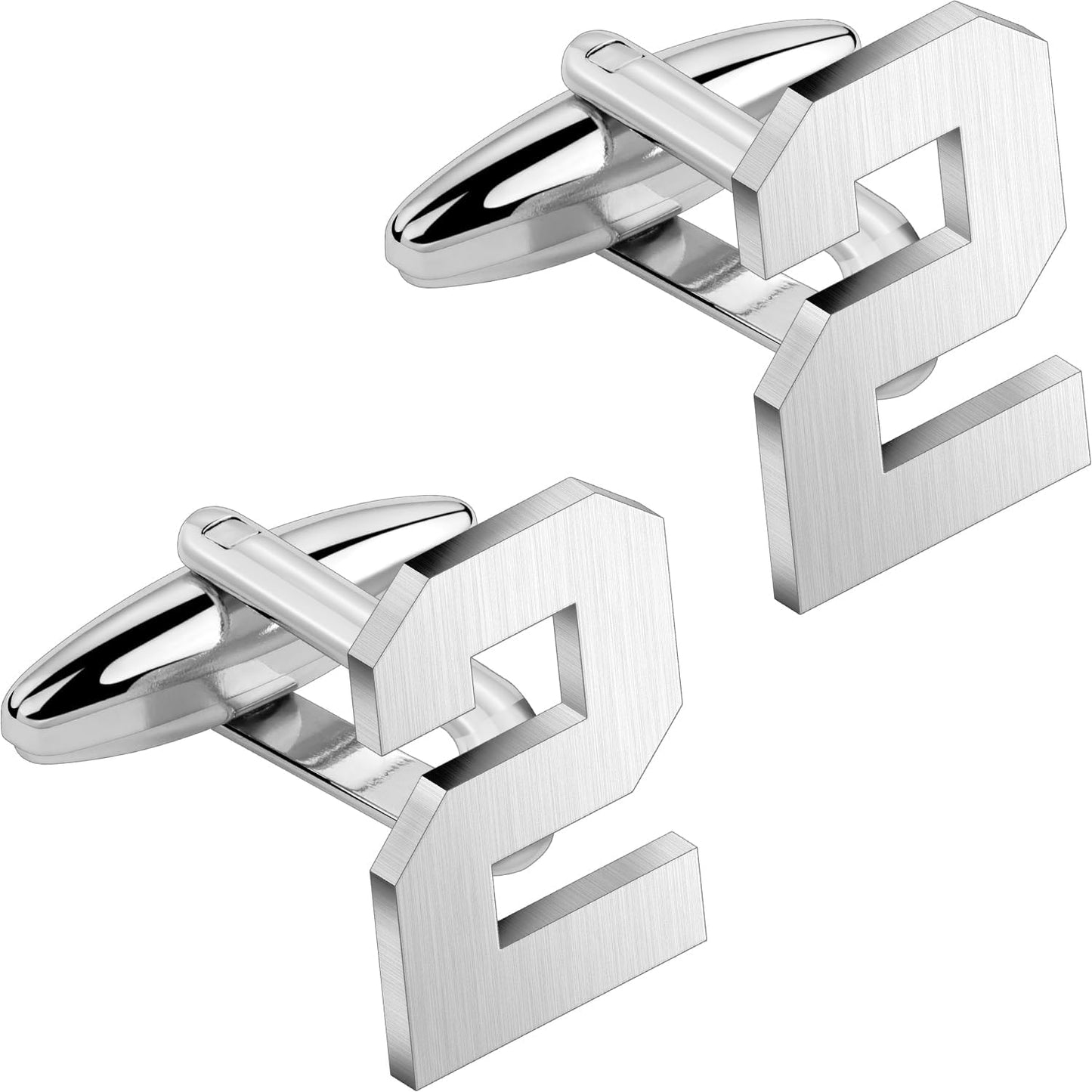 AMITER Mens Cufflinks with Number, Classic Silver Personalized Cuff Links for Men, Sport’s Day Casual or Formal Shirts
