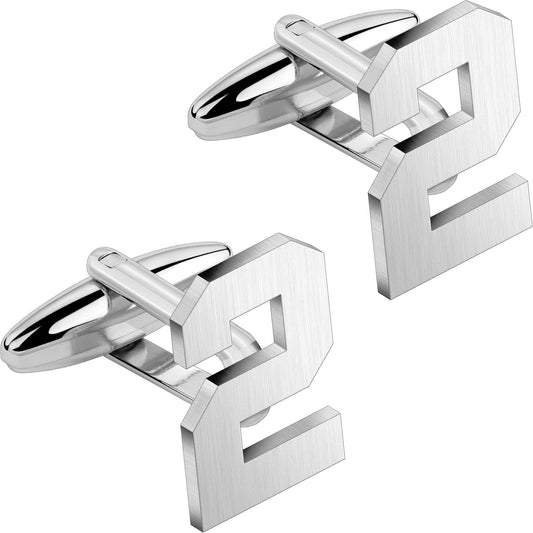 AMITER Mens Cufflinks with Number, Classic Silver Personalized Cuff Links for Men, Sport’s Day Casual or Formal Shirts