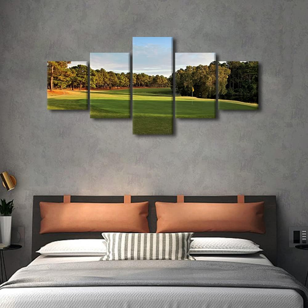 5 Piece American Golf Wall Art Pinehurst No.2 Course Canvas United States North Carolina Wall Art Wall Decor Wall Decor Green Golf Course Poster for Home Office Decor Ready to Hang - 50"W x 24"H