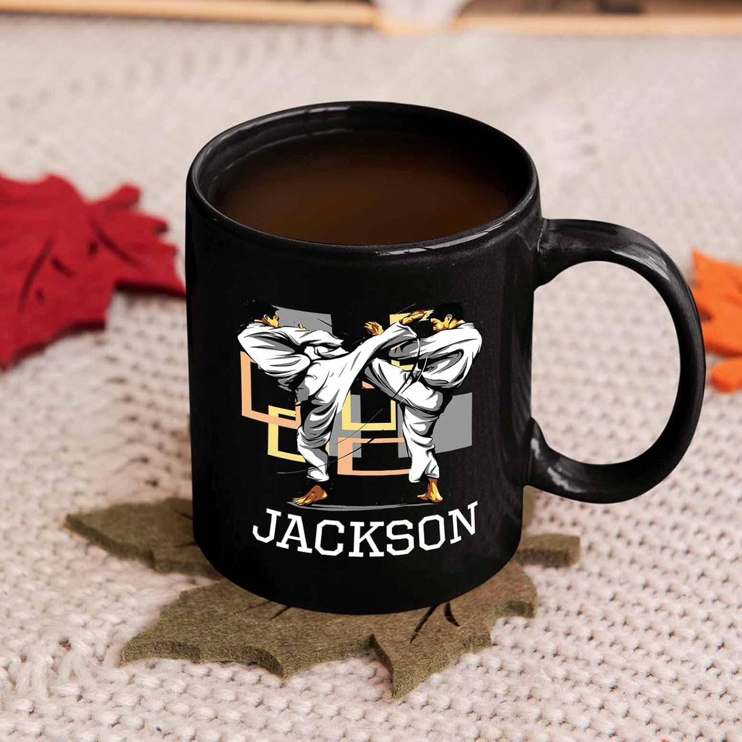 Personalized Name Karate Coffee Mug 11 Oz 15 Oz, Customized Karate Black Ceramic Mug Gifts For Team Coach Karate Lover, Novelty Karate Coffee Cup Gift For Men Women Friends, Karate Lover Travel Mugs