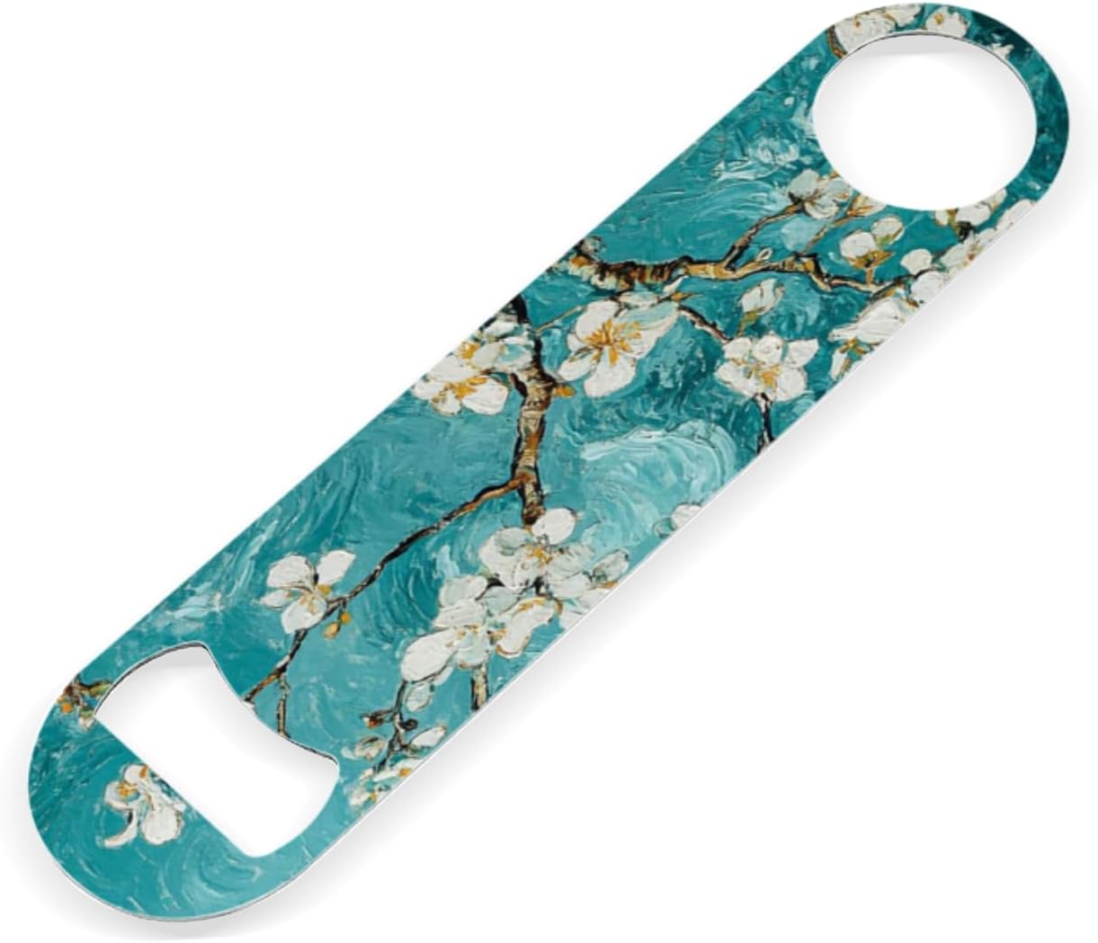 2 PACK Beer Bottle Opener, Stainless Steel Flat Bottle Openers,7 inch Metal Decor,Teal Green Almond Flowers