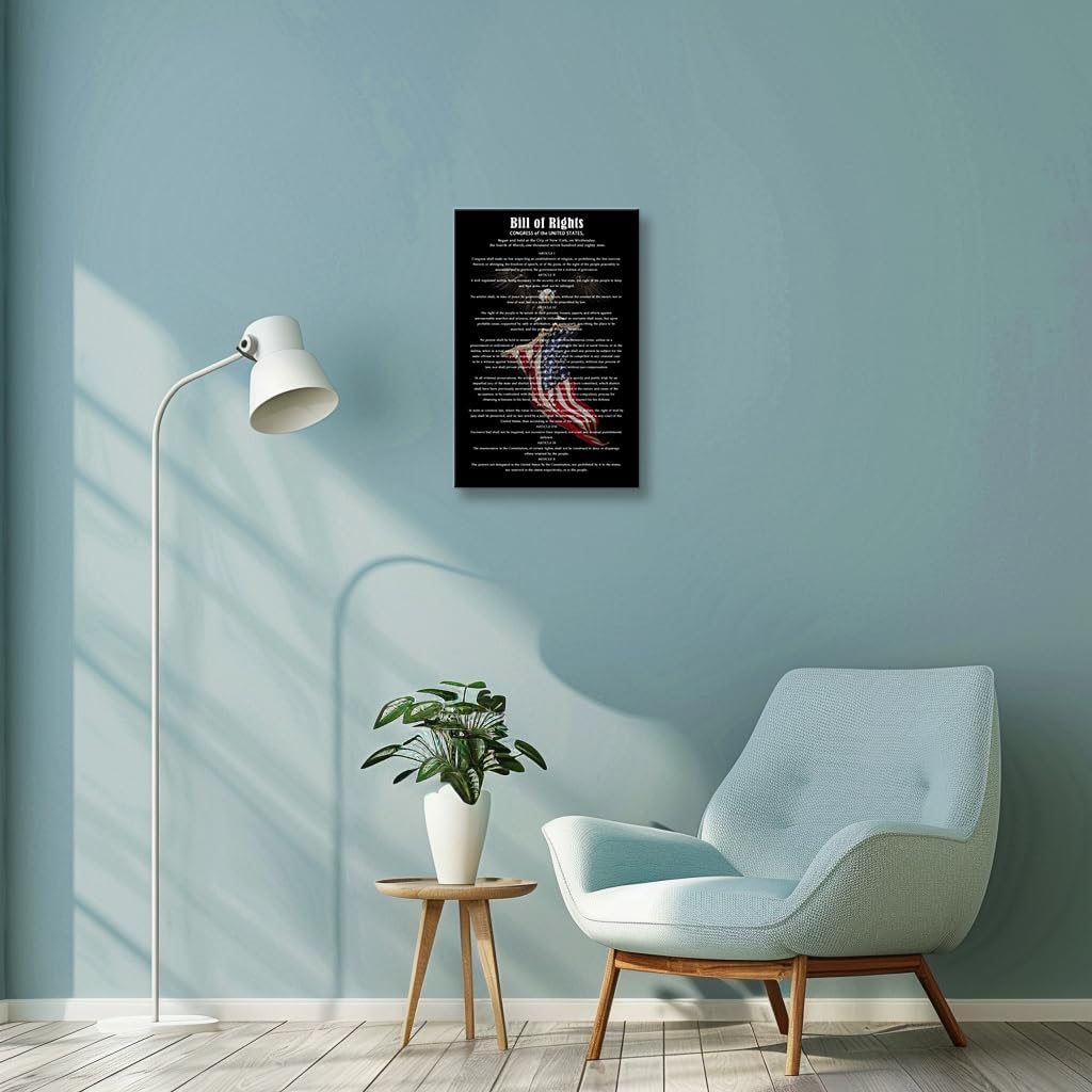 Wallpicss Us Constitution And Bill of Rights Wall Art Quotes Picture Prints Vintage Framed 10 Amendments Us History Posters Office Decor 16x24 inches