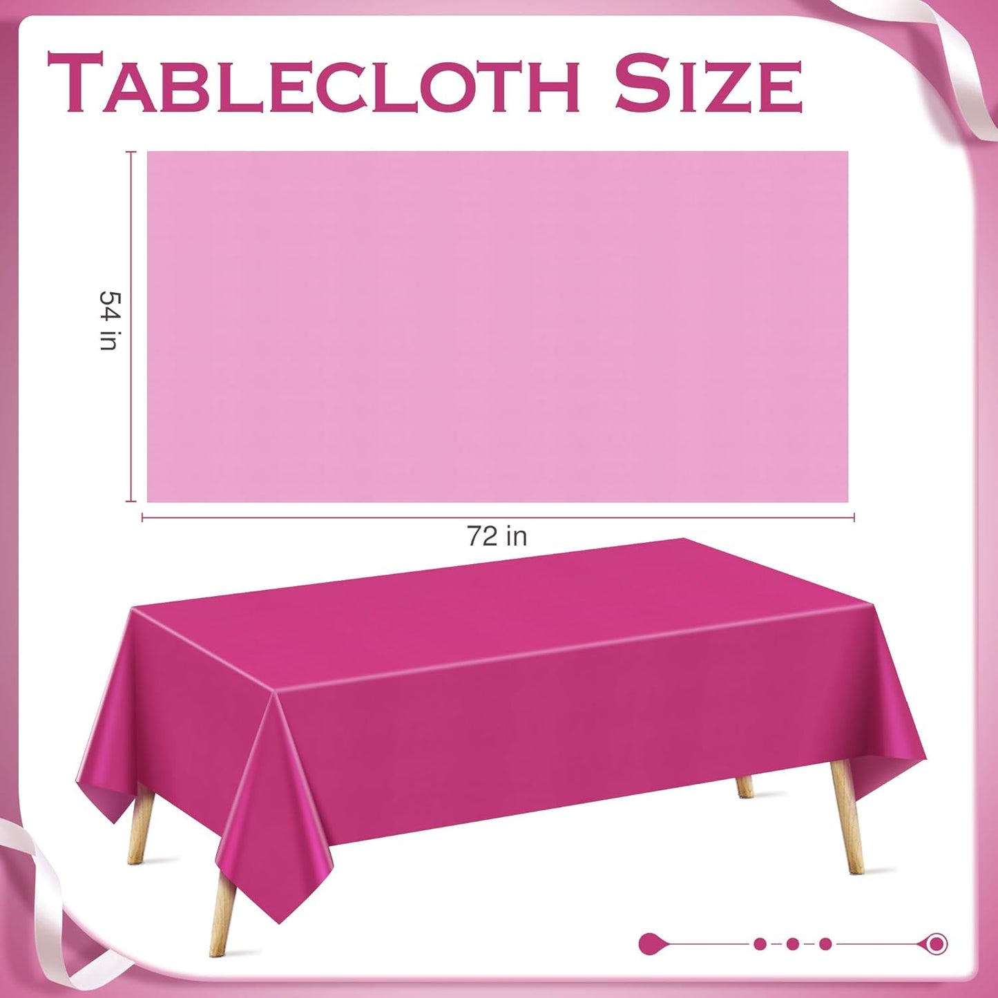 4 Pieces Pink Series Rectangle Tablecloth, 54x72 Solid Color Waterproof & Spillproof Disposable Plastic Table Cover, Durable Party Tablecloth for Dining, Buffet, Picnic, Outdoor Events