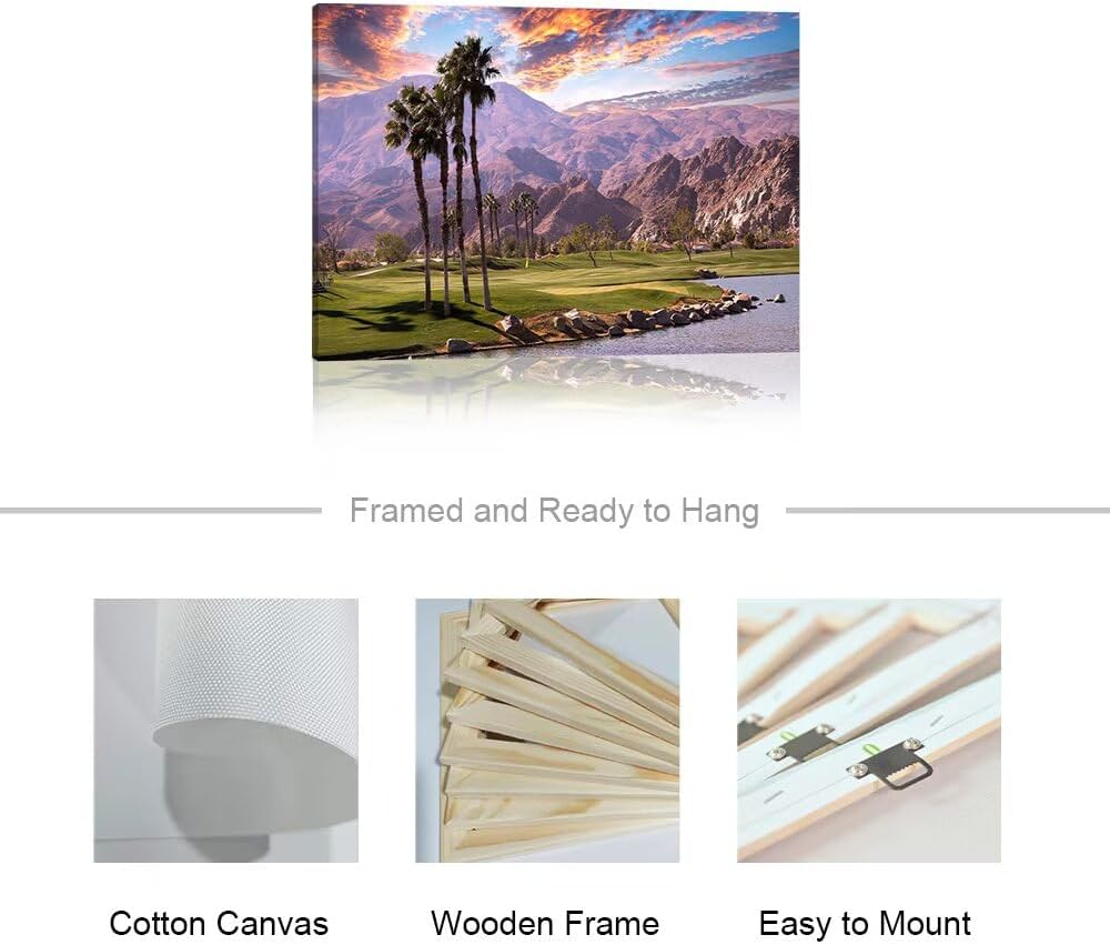 HJY Art USA California Golf Course Wall Art Golf Course Canvas Wall Decor Sunset Landscape Painting Poster for Home Decor Living Room Bedroom Office Club Gym Framed Artwork (18 x 24 inch)