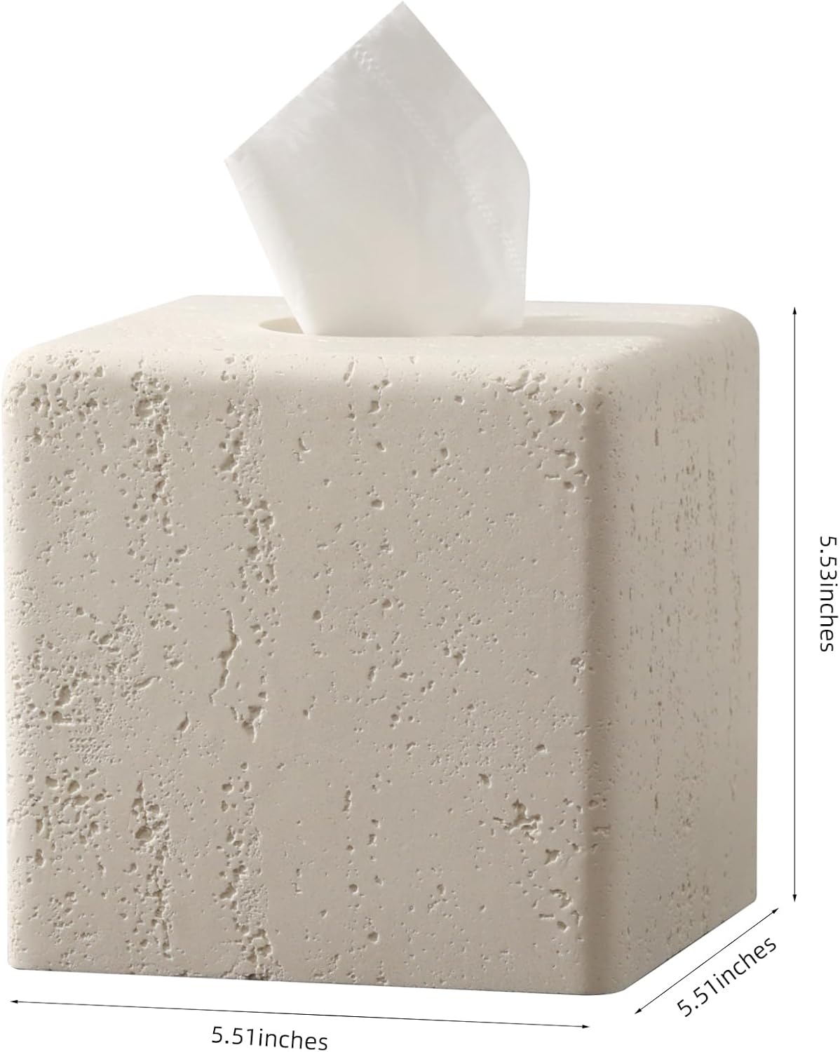 Tissue Box Cover Square, Resin Facial Tissue Holder Covers Toilet Paper Holder Decorative Travertine Paper Dispenser Home Decor for Bathroom Bedroom Living Room Office (Off White)