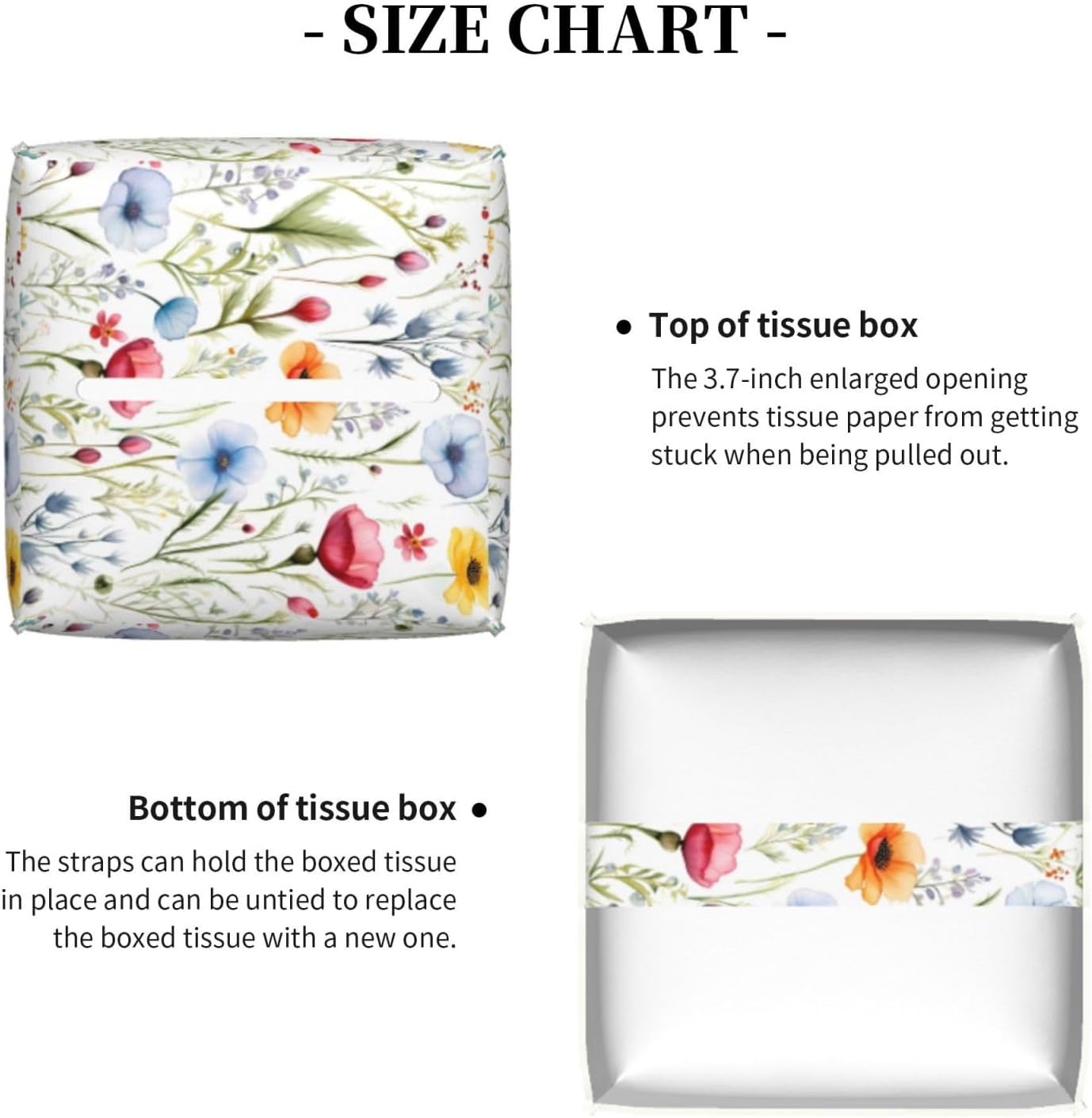 Tissue Box Cover Colorful Wildflower Floral Square PU Leather Tissue Box Holder for Car Bathroom Bedroom Desk Tabletop Decor