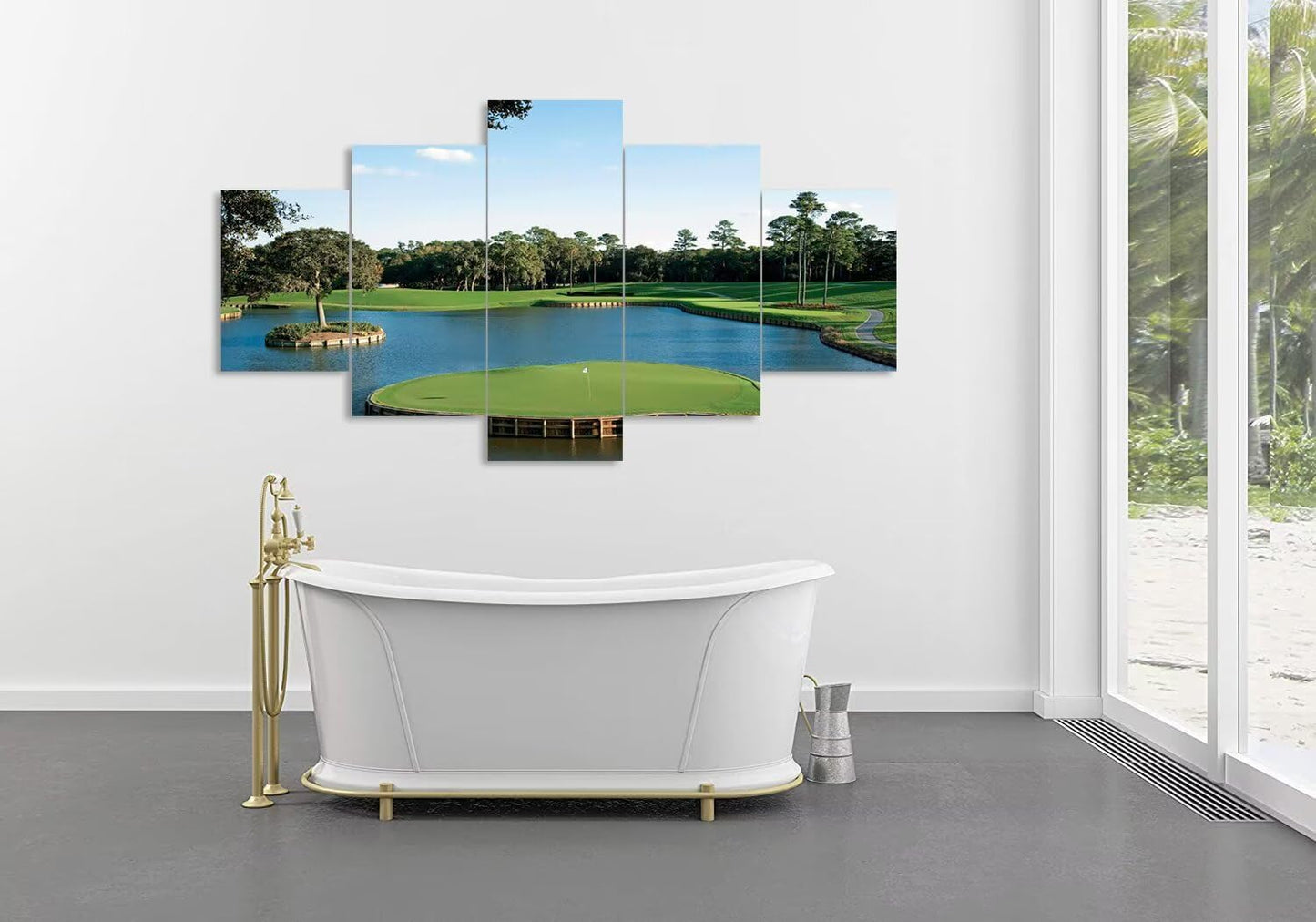 chenchenArt USA TPC Sawgrass Golf Course Wall Art for Living Room Bedroom Bathroom Home Decorations Golf Pictures Posters Canvas Prints Modern Artwork Framed Ready to Hang(50''W x 24''H)