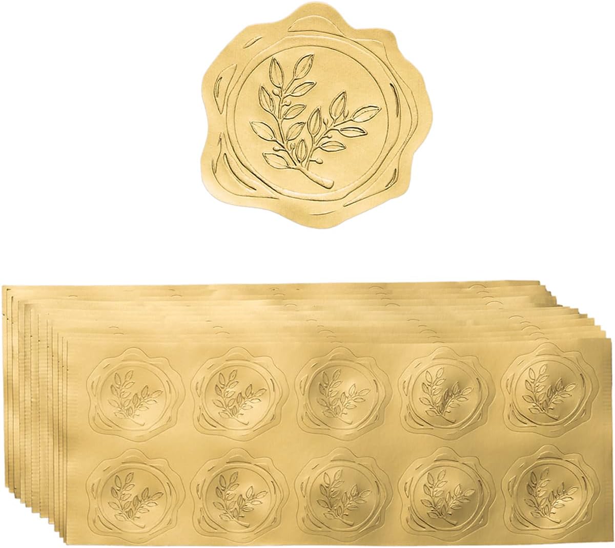 300 Pieces Embossed Gold Foil Stickers Gold Stickers for Envelopes, Wedding Invitations, Christmas Greeting Cards Envelopes (Gold Olive Branch)
