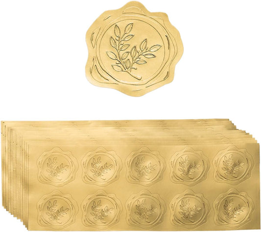 300 Pieces Embossed Gold Foil Stickers Gold Stickers for Envelopes, Wedding Invitations, Christmas Greeting Cards Envelopes (Gold Olive Branch)