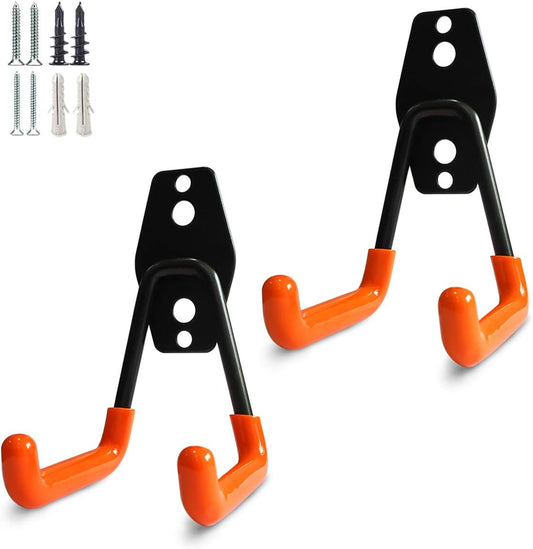 2 Pack Garage Storage Utility Hooks，Garage Garden Tool Organizer，Steel Wall Mount Hooks, Garden Small U Hooks (Black) (Orange)