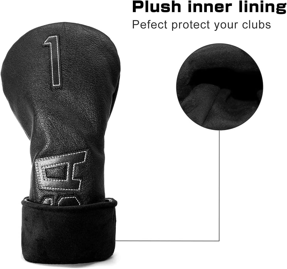 TaylorMade, Titleist, Callaway Golf Driver & Fairway Wood Headcovers - Black Synthetic Leather, Thick, Cool, USA Made