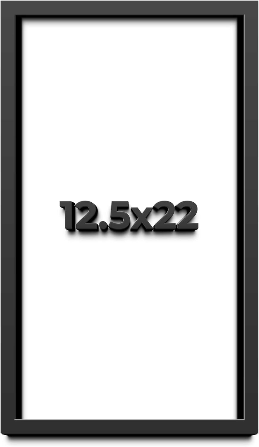 12.5x22 Shadow Box Black Solid Wood Display Frame with White Acid-Free Backing UV Acrylic & Hanging Hardware - with 3/4" Usable Depth