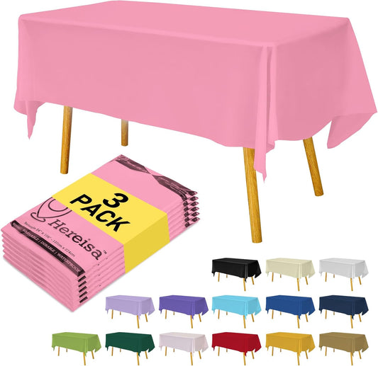 Plastic Pink Tablecloths 3 Pack Disposable Table Covers 54 x 108 inch Dusty Pink Table Cloths for Gender Reveal Parties Bridal Engagement Wedding Birthday, Fits 6 to 8 Foot Rectangle Table