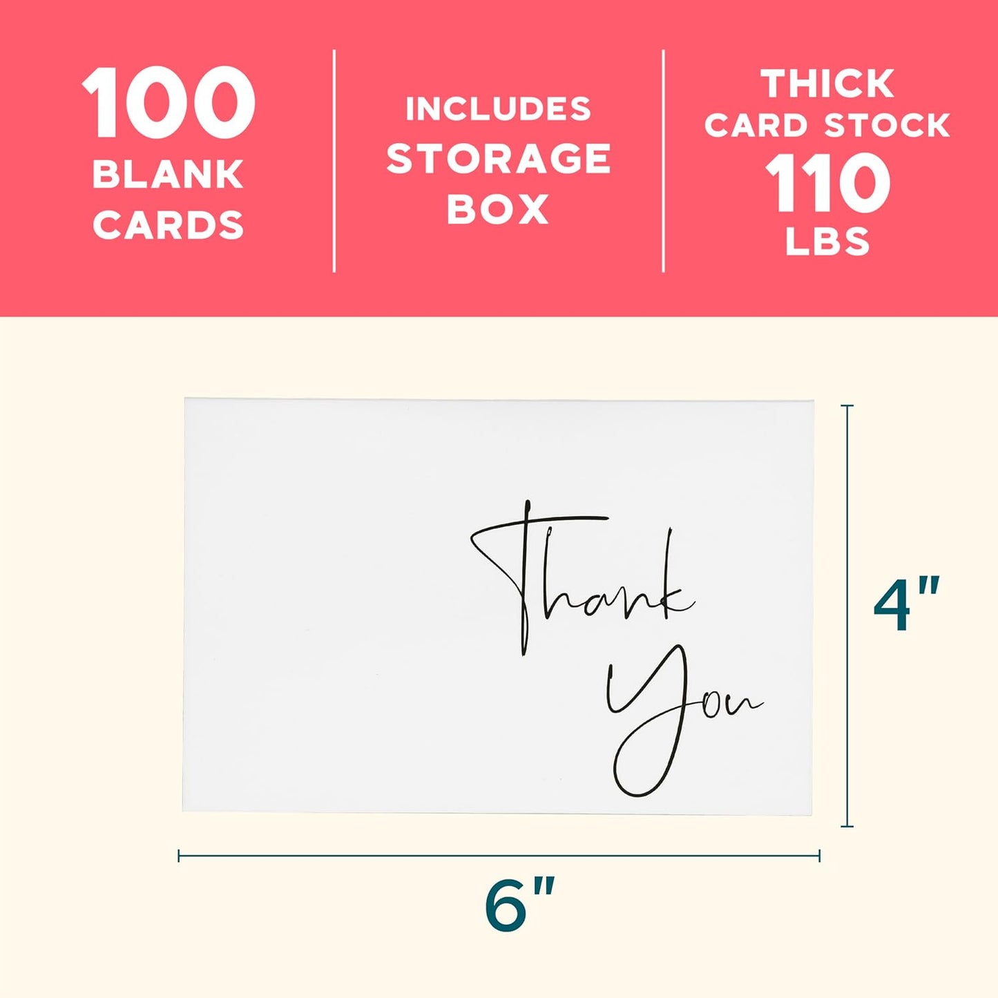 VNS Creations Thank You Cards With Envelopes Bulk Set & Stickers - 100 Pack 4x6 Blank Thank You Notes Bulk Box Set - Large Note Card Small Business, Wedding, Baby Shower & Bridal Shower - White