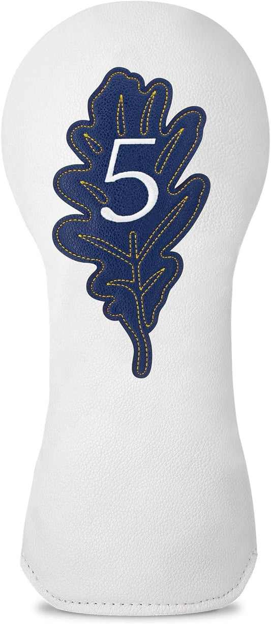 Golf Maple Leaves Head Cover Golf Club White Leather Headcovers Set Fits Driver Fairway Wood Hybrid Utility Putter Iron Wedge Headcover.