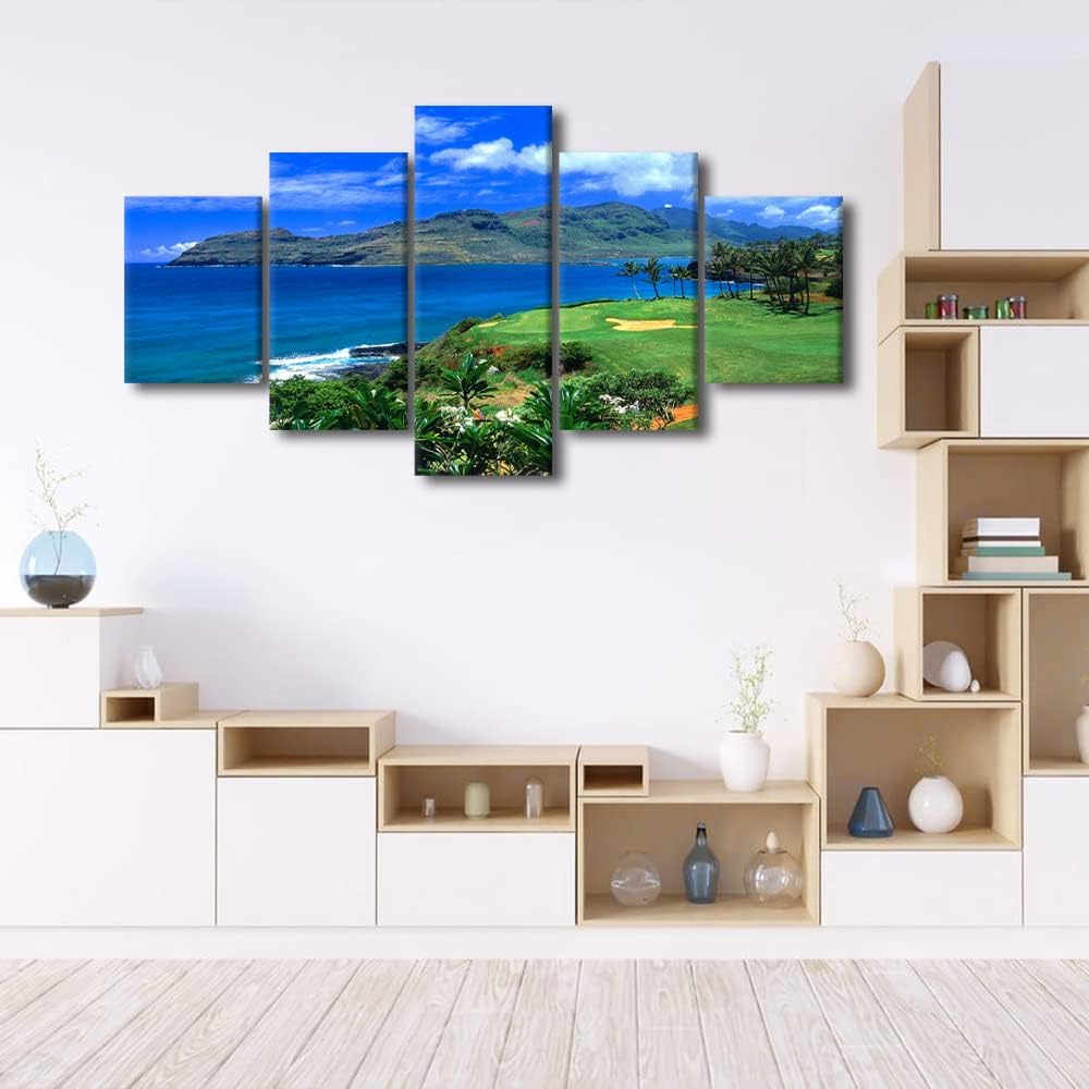 Golfing Wall Pictures for Living Room Golf Course Paintings Artwork 5 Piece Green Canvas Wall Art HD Prints Giclee Modern House Decor Wooden Framed Gallery-Wrapped Ready to Hang - 60" W x 32" H