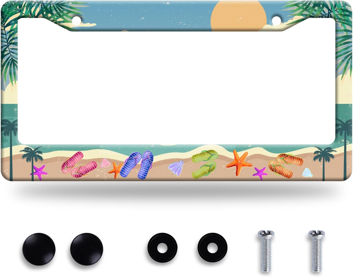 Summer Beach License Plate Frame Flip Flops License Plate Stainless Steel Funny License Plate Holder Personalized Beach Car Accessory Decoration 12.3" x 6.3"for Men Women