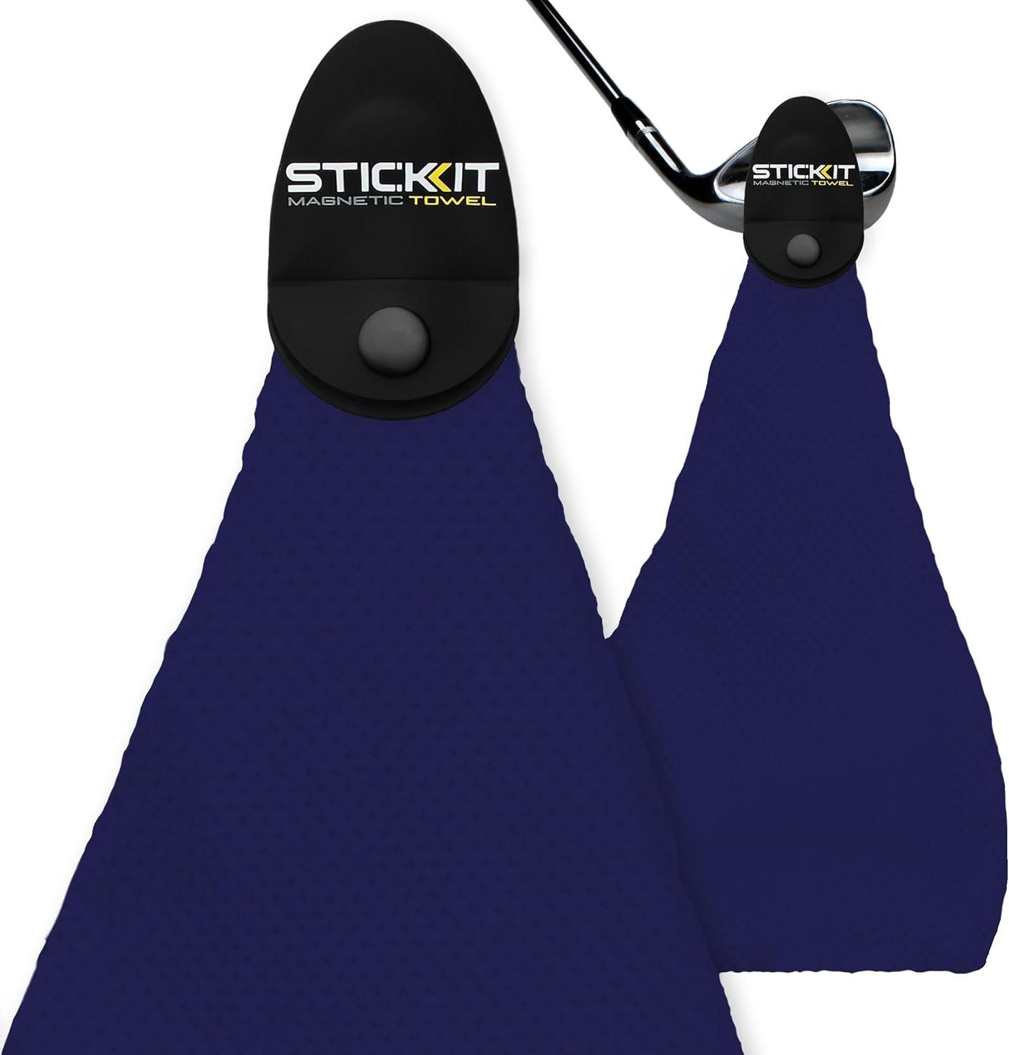 STICKIT Magnetic Golf Towel, Navy, Premium 29" Microfiber with Deep Waffle Pockets, Industrial Strength Magnet for Secure Hold to Golf Carts & Clubs, Ultra-Absorbent, Fast-Drying, Easy-Clean Design