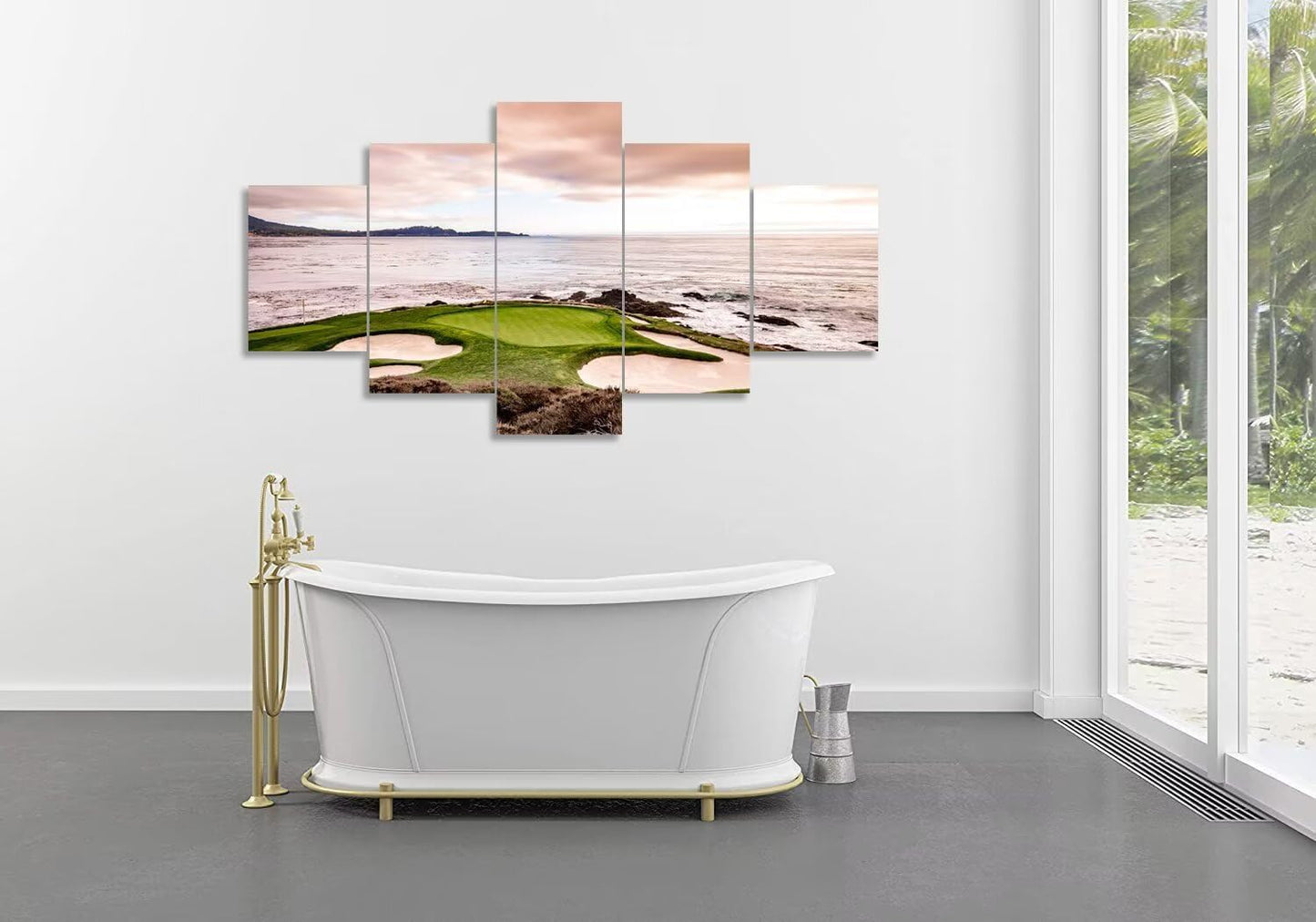 California Coastline Golf Course Wall Art Pictures USA California Golf Course Wall Decor for Living Room Bedroom Bathroom Home Decorations Canvas Prints Framed Ready to Hang(60''W x 40''H)