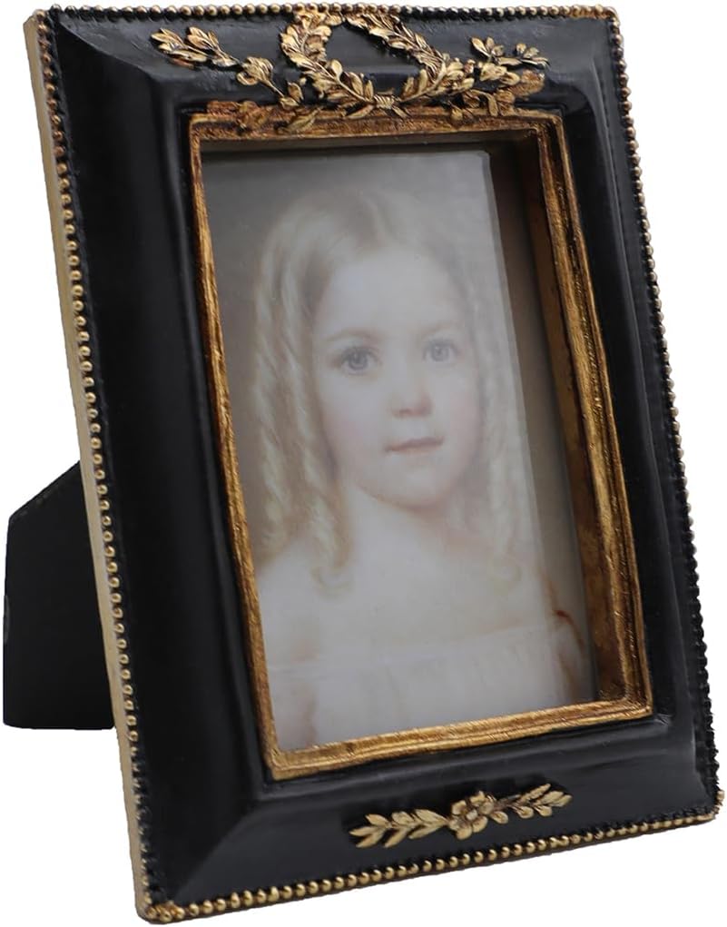 SYLVIA'S SHOP 2.5x3.5 Small Vintage Picture Frame, Mini Antique Ornate Photo Frame, for Tabletop and Wall Display, Retro Home Decor, Old Fashioned Photo Gallery Art, Black and Gold