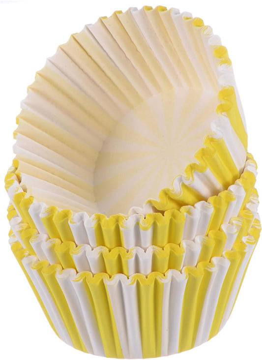 HARFINGTON 100 Count Cupcake Liners Yellow Stripe Cupcake Cups Standard Size Muffins Liners Papers Baking Cups Wrappers Greaseproof for Party Wedding Birthday