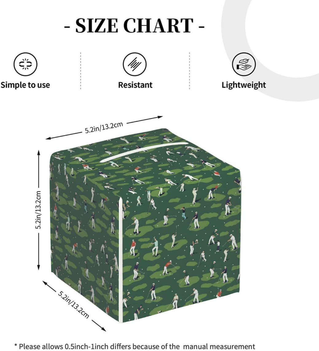 Square Leather Tissue Box Cover, Waterproof Napkin Dispenser with Golf Golf Player Print, Tissue Holder for Bathroom, Living Room, Bedroom, Office, and Car Decor