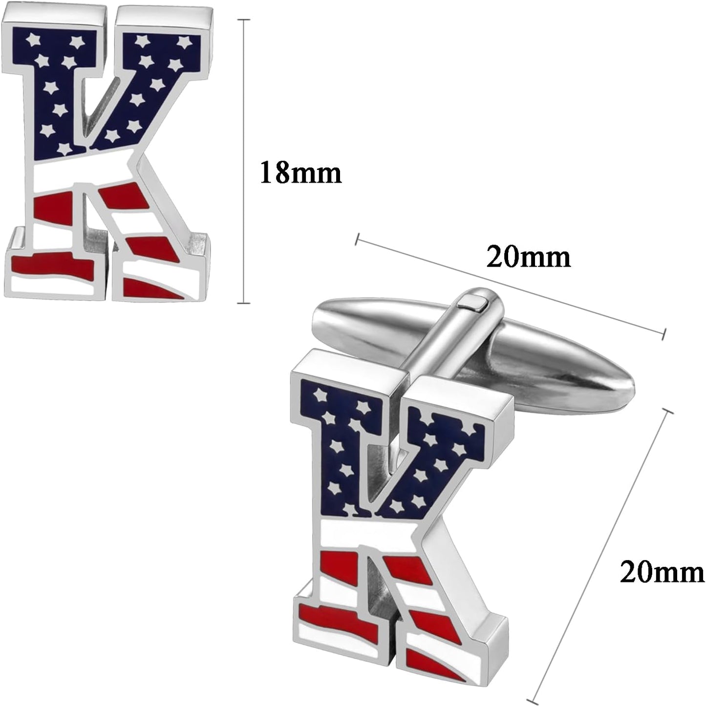 AMITER Initial Cufflinks for Men, American Flag Pattern Cuff Links Men's Shirt Studs Suit Accessories Gift