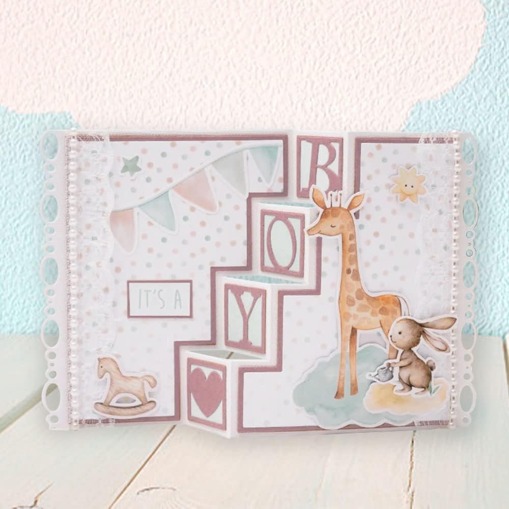 3D Card Shape Die Cuts for Card Making, Rectangular Shaped Gift Card Cutting Dies Sets Zig Zag Stairs Dies Stencils Embossing Template for Scrapbooking DIY Cards Album Crafts Supplies